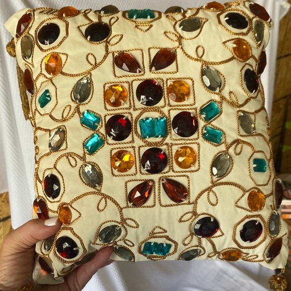 Pier 1 Embellished Decorative Pillow with beaded embroidery and Gem Accents - Picture 5 of 9